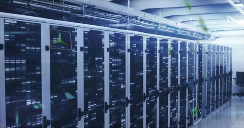 Modern data center server aisle with advanced technology