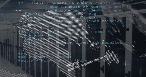 World Map Overlay on Data Center with Flowing Code Visuals - Download Free Stock Images Pikwizard.com