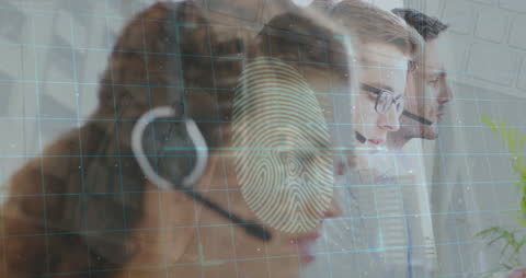 Business Professionals Using Biometric Security Technology
