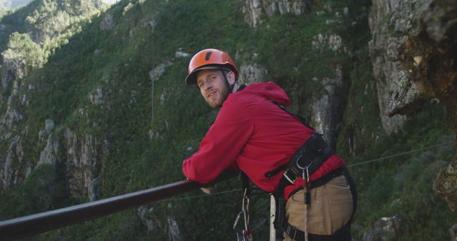 Man Enjoying Mountain Adventure in Safety Gear - Download Free Stock Images Pikwizard.com