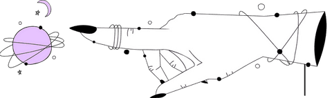 Transparent hand illustrating mystical cosmic theme with orbiting planet