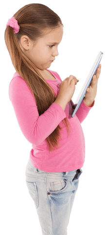 Caucasian Girl Using Tablet Transparent Background - Download Free Stock Videos Pikwizard.com