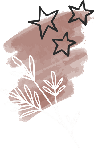 Brown Watercolor Stroke with Stars and Leaves on Transparent Background