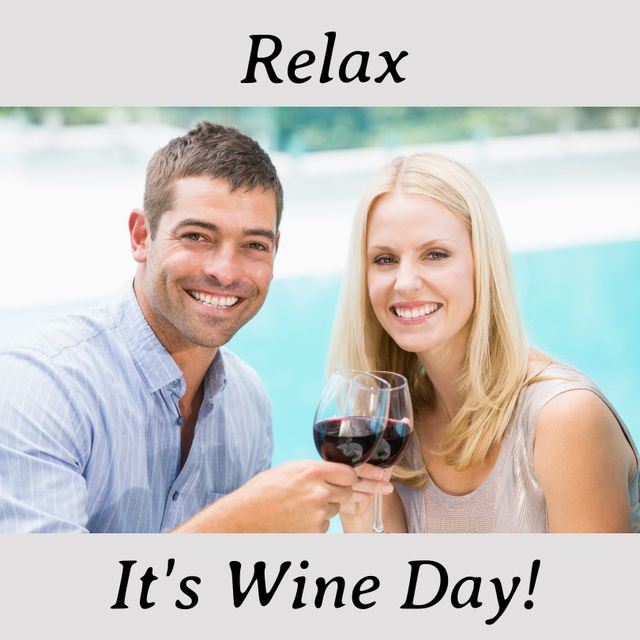 Happy Couple Celebrating Wine Day by the Pool - Download Free Stock Templates Pikwizard.com