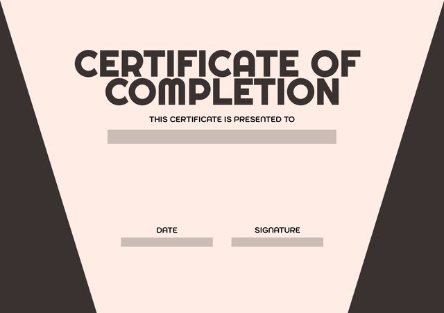 Elegant certificate template with neutral beige and black design. Ideal for schools, courses, workshops, seminars, and employee training completions. Customizable fields for recipient’s name, date, and signature. Professional look suitable for multiple formal recognition purposes.