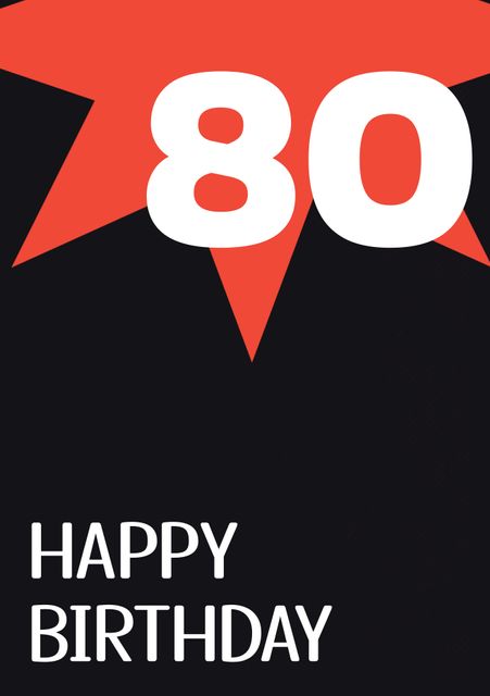 Perfect for celebrating an 80th birthday, this design features a bold '80' on a red starburst against a black background. Ideal for milestone birthday parties, congratulatory messages, invitations, and celebratory decorations.