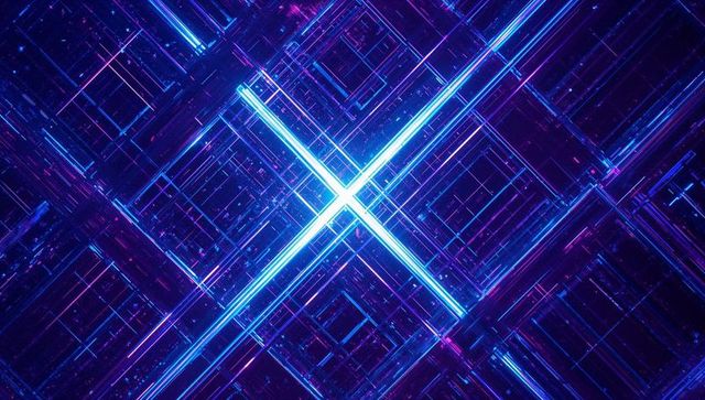 Futuristic Neon Grid with Radiant Cross in Digital Space