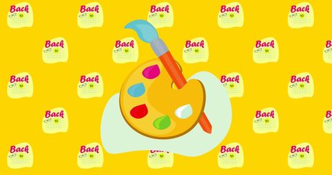 Artistic school supplies on bright yellow background