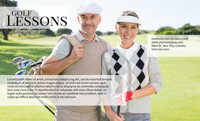 Couple Enjoying Golf Lesson Together on Scenic Course - Download Free Stock Templates Pikwizard.com