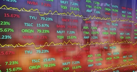 Global financial market analysis with walking employees