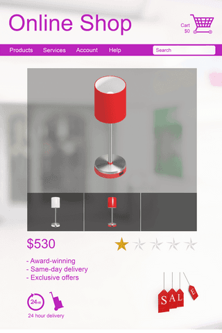 transparent online shop interface showcasing electric lamps - Download Free Stock Videos Pikwizard.com