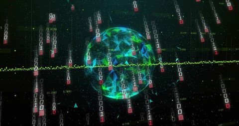 Futuristic Data Globe with Streaming Binary Code