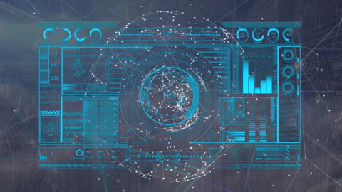 Futuristic Data Interface Holographic Screen with Network Globe