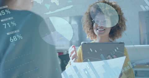 Innovative Businesswoman Analyzing Financial Data Visualization