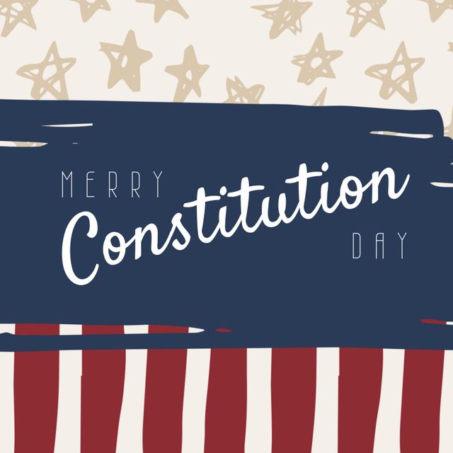 This banner design, featuring 'Merry Constitution Day' text and a patriotic background with stars and stripes, is perfect for celebrating the American Constitution Day. It can be used for online marketing campaigns, social media posts, and event invitations dedicated to this significant national holiday.