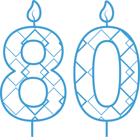 Eighty birthday celebration candle on transparent background