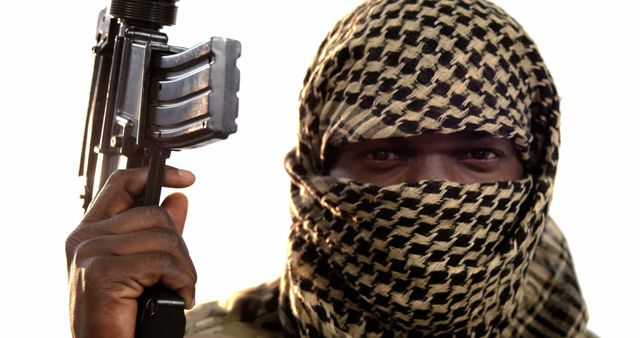 Militant Armed Man with Keffiyeh Holding Rifle - Download Free Stock Images Pikwizard.com