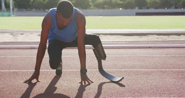 Paralympic Sprinter Preparing for Race with Running Blade in Track Stadium - Download Free Stock Images Pikwizard.com