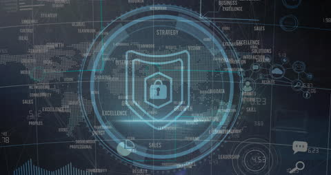 Digital Shield Over World Map with Cybersecurity Icons