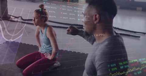 Dynamic Gym Fitness Training with Battle Ropes and Active Coach