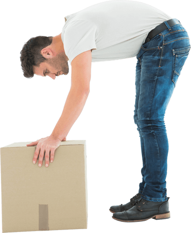 caucasian man bending to pick up box on transparent background - Download Free Stock Videos Pikwizard.com