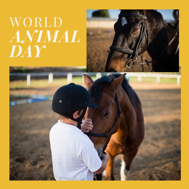 Child Celebrating World Animal Day with Horses - Download Free Stock Templates Pikwizard.com