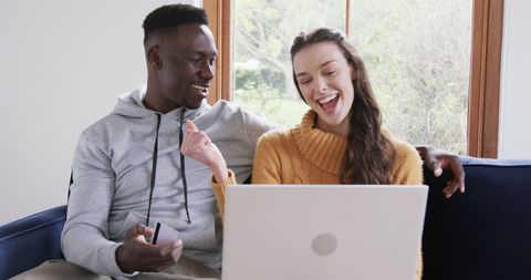 Happy Couple Enjoying Video Call on Laptop in Living Room - Download Free Stock Images Pikwizard.com