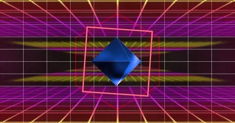Abstract Geometric Shape with Neon Grid and Vibrant Neon Lights - Download Free Stock Images Pikwizard.com