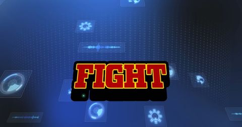 Dramatic 'Fight' Text with Digital Data Icons on Futuristic Interface - Download Free Stock Images Pikwizard.com
