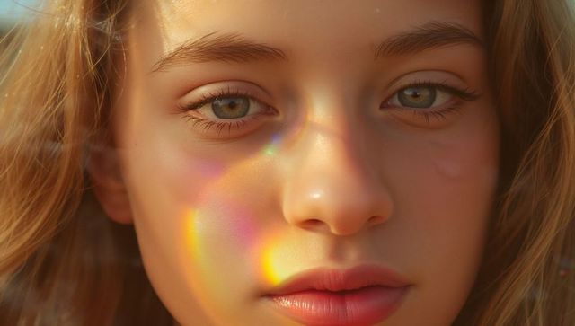 Teenager Gazing with Rainbow Prism Effect on Face