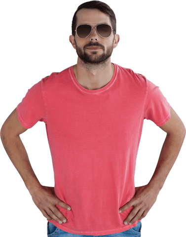 Confident Man Wearing Sunglasses in Casual T-Shirt Transparent Background