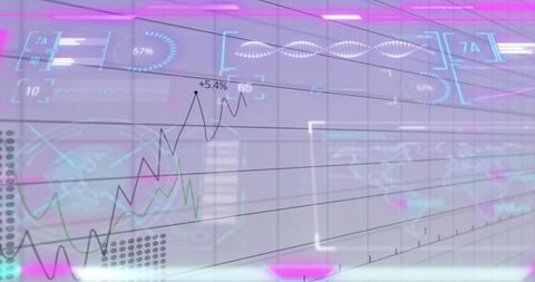Futuristic holographic data wall displaying rising analytics charts with neon interface