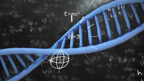 Animated DNA Strand Overlays with Equations and Scientific Symbols