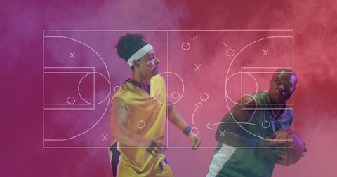 Basketball Strategy Concept with Players and Diagram Overlay - Download Free Stock Images Pikwizard.com