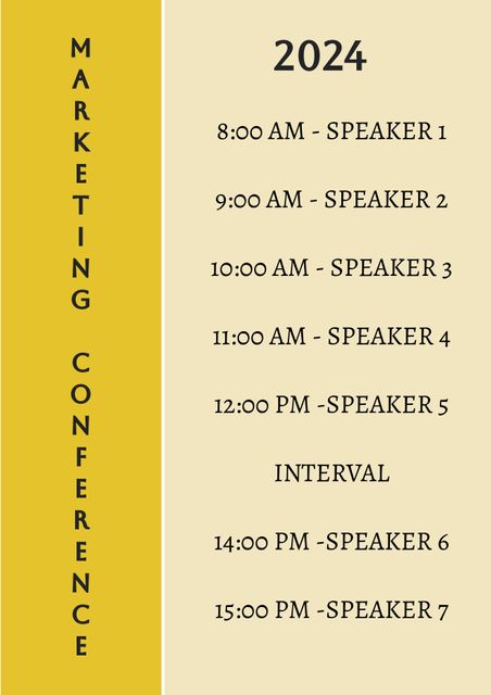 Useful for promoting business events, creating professional schedules for conferences, and organizing speaker times. Ideal for flyers, event brochures, and digital marketing materials to inform attendees of the event's agenda.