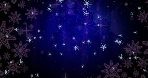 Falling snowflakes on night sky with festive glow