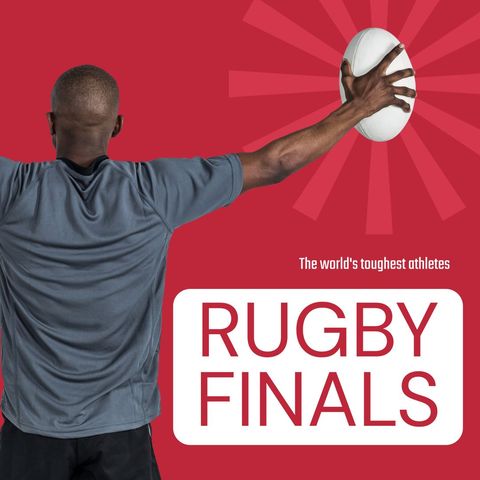 Rugby Finals Promotion with Player Holding Ball in Active Stance - Download Free Stock Templates Pikwizard.com