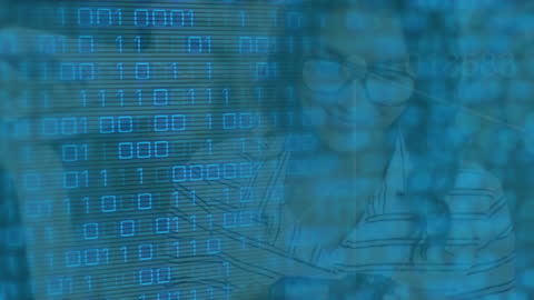 Digital Data Overlay on Multitasking Businesswoman