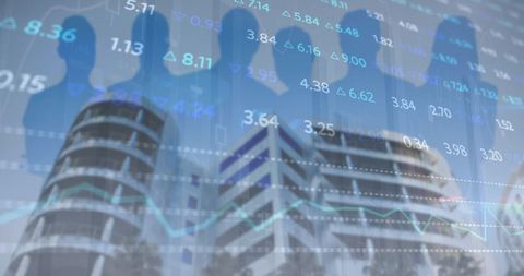Business silhouettes against digital stock market interface