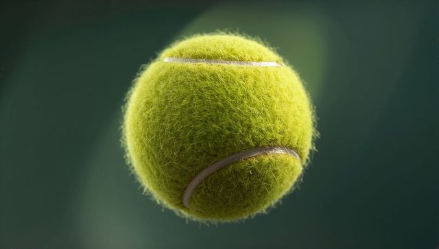 Floating Tennis Ball on Green Background with White Seams