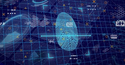 Digital Fingerprint with Data Grid Overlay on Blue Interface - Download Free Stock Images Pikwizard.com