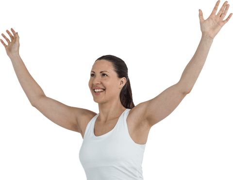 Transparent Happy Woman Celebrating Achievement in Sportswear