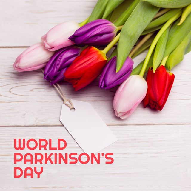 World Parkinson's Day Bouquet with Blank Tag and Colorful Tulips - Download Free Stock Templates Pikwizard.com