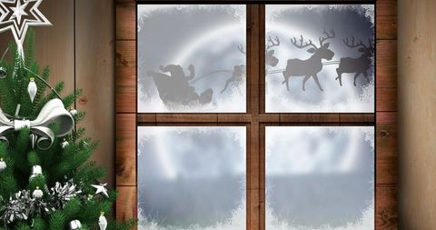Magical Santa Silhouette and Christmas Tree by Frosted Window - Download Free Stock Images Pikwizard.com