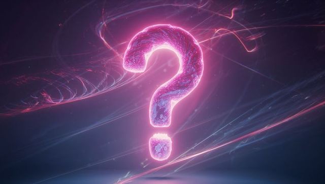 Glowing Neon Question Mark in Abstract Digital Space