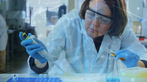 Scientist Analyzing Data with DNA Sequence Overlay