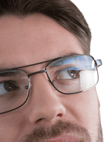 Transparent Close-up of Man Looking Thoughtfully with Glasses