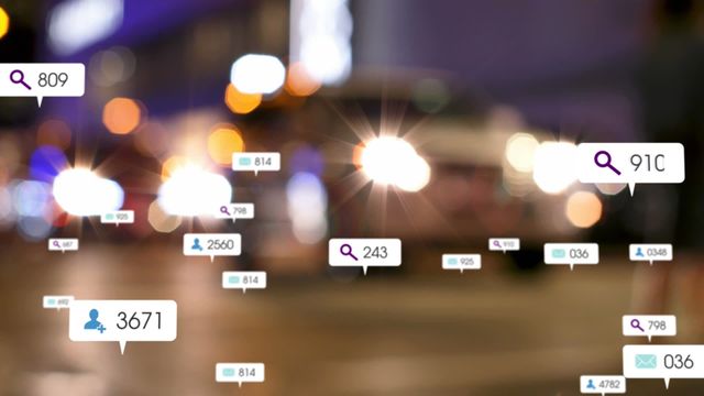 This visual showcases animated social media icons and analytics in an urban night context, symbolizing digital communication and global connectivity. Perfect for topics related to social media marketing, technology trends, urban lifestyles, or futuristic communication solutions. Suitable for blog posts, marketing materials, or tech presentations.