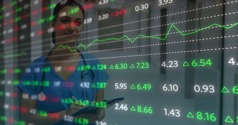 Nurse Analyzing Stock Market Data In Hospital Setting