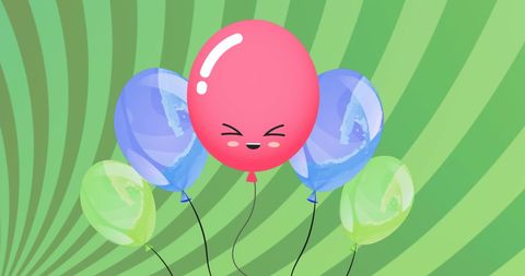 Colorful Balloons with Smiling Face Over Green Spiral Background - Download Free Stock Images Pikwizard.com